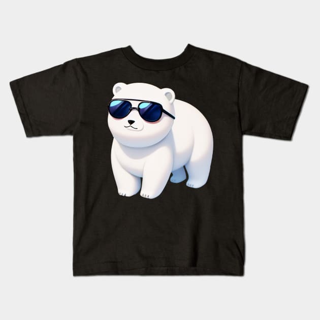 Kawaii Sunglass Cool Kid Polar Bear Kids T-Shirt by BAYFAIRE